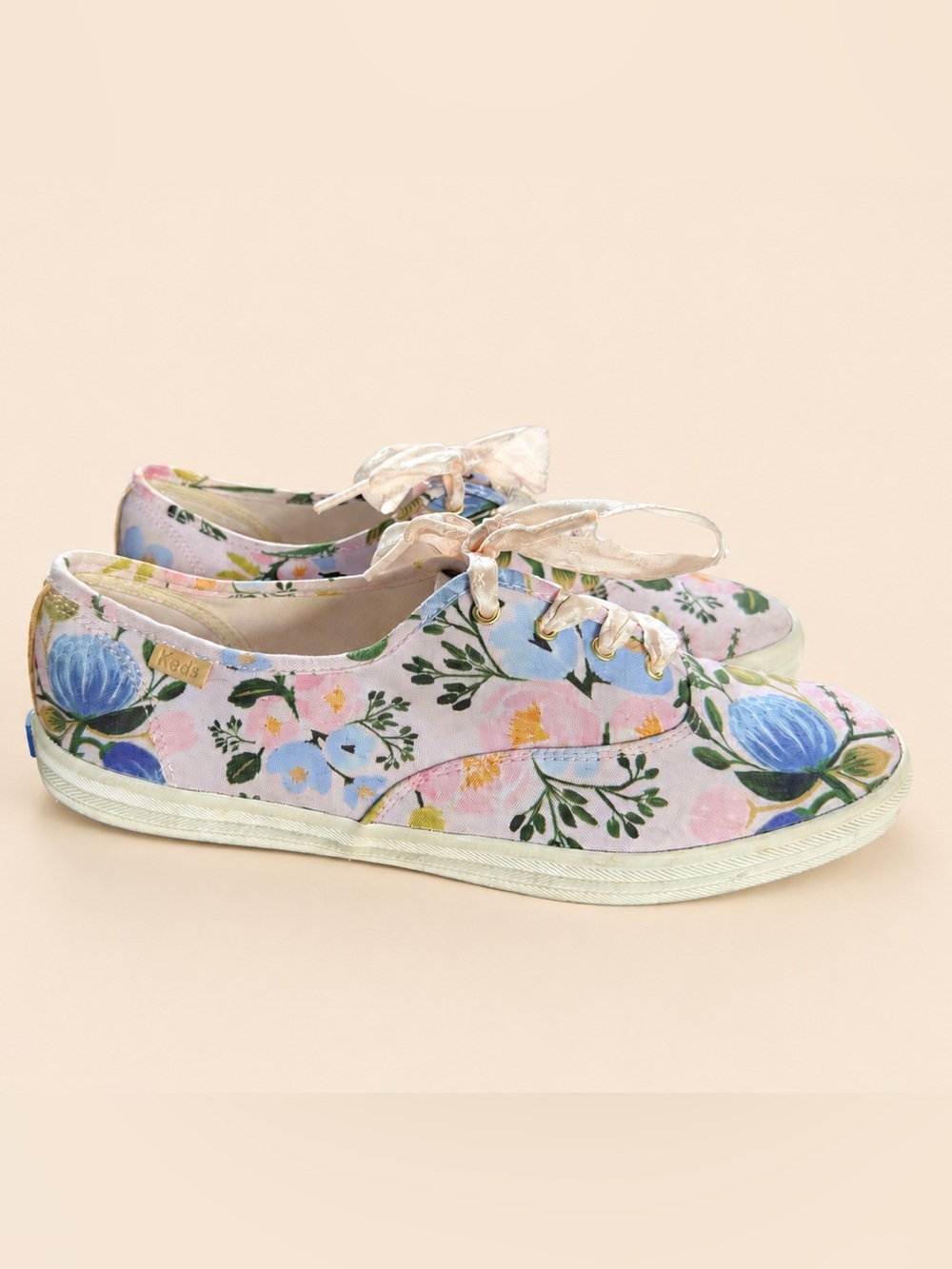 EUC KEDS Floral Canvas Sneakers in Pastel Pink & Blue-size 10